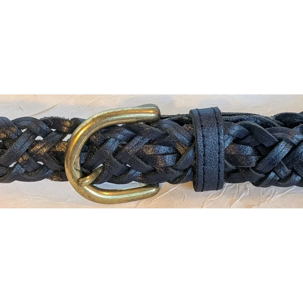 Capezio Leather Belt Braided Navy Woven Blue Womens Argentina Genuine Sz XL Vtg